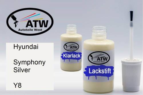 Hyundai, Symphony Silver, Y8: 20ml Lackstift + 20ml Klarlack - Set, von ATW Autoteile West.